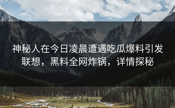 神秘人在今日凌晨遭遇吃瓜爆料引发联想，黑料全网炸锅，详情探秘