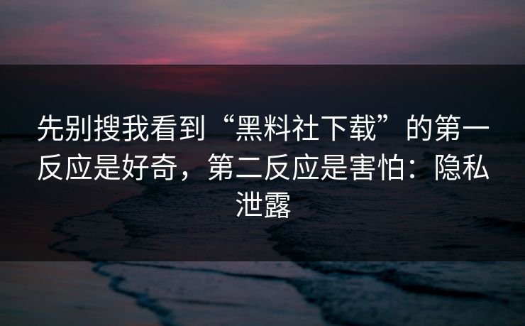 先别搜我看到“黑料社下载”的第一反应是好奇，第二反应是害怕：隐私泄露